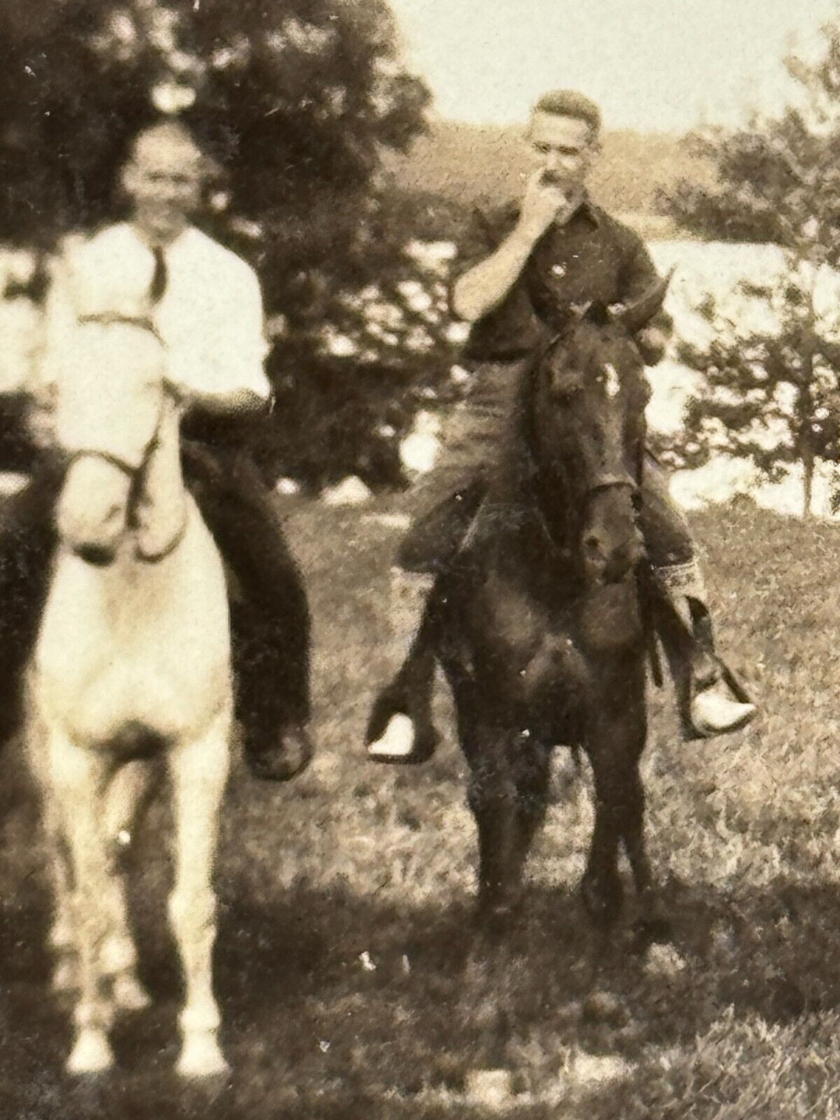 1Q Photograph Group Men Women Mounted Horseback 1920's Man Picking Nose Funny