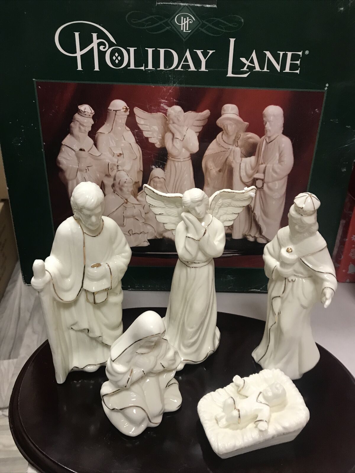 Holiday Lane Vintage 2003 9 Piece Christmas Nativity Set Glazed Jade Porcelain 