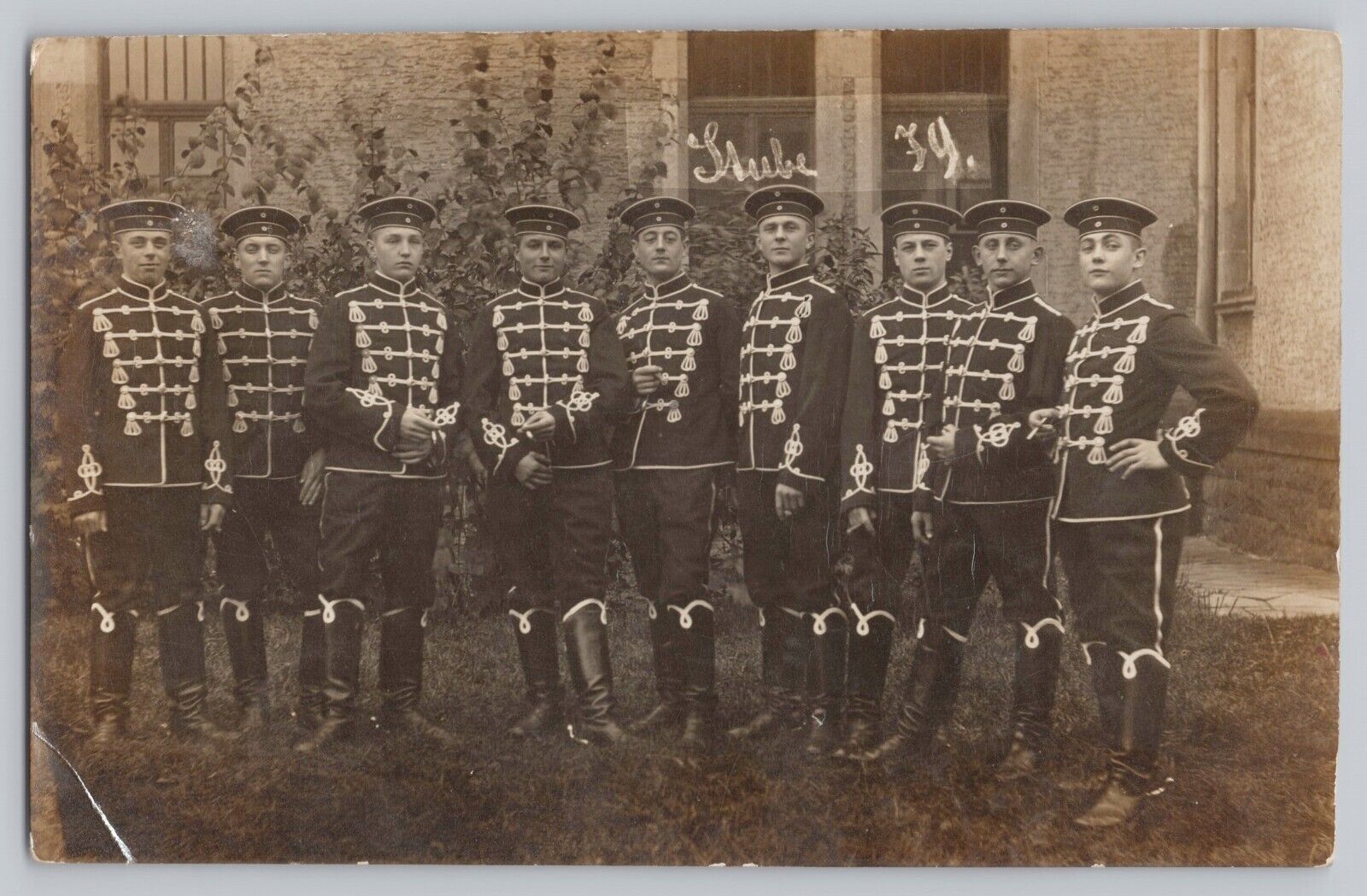 WWI RPPC Handsome Male German Soldiers Hussar Attila Dress Uniforms Postcard