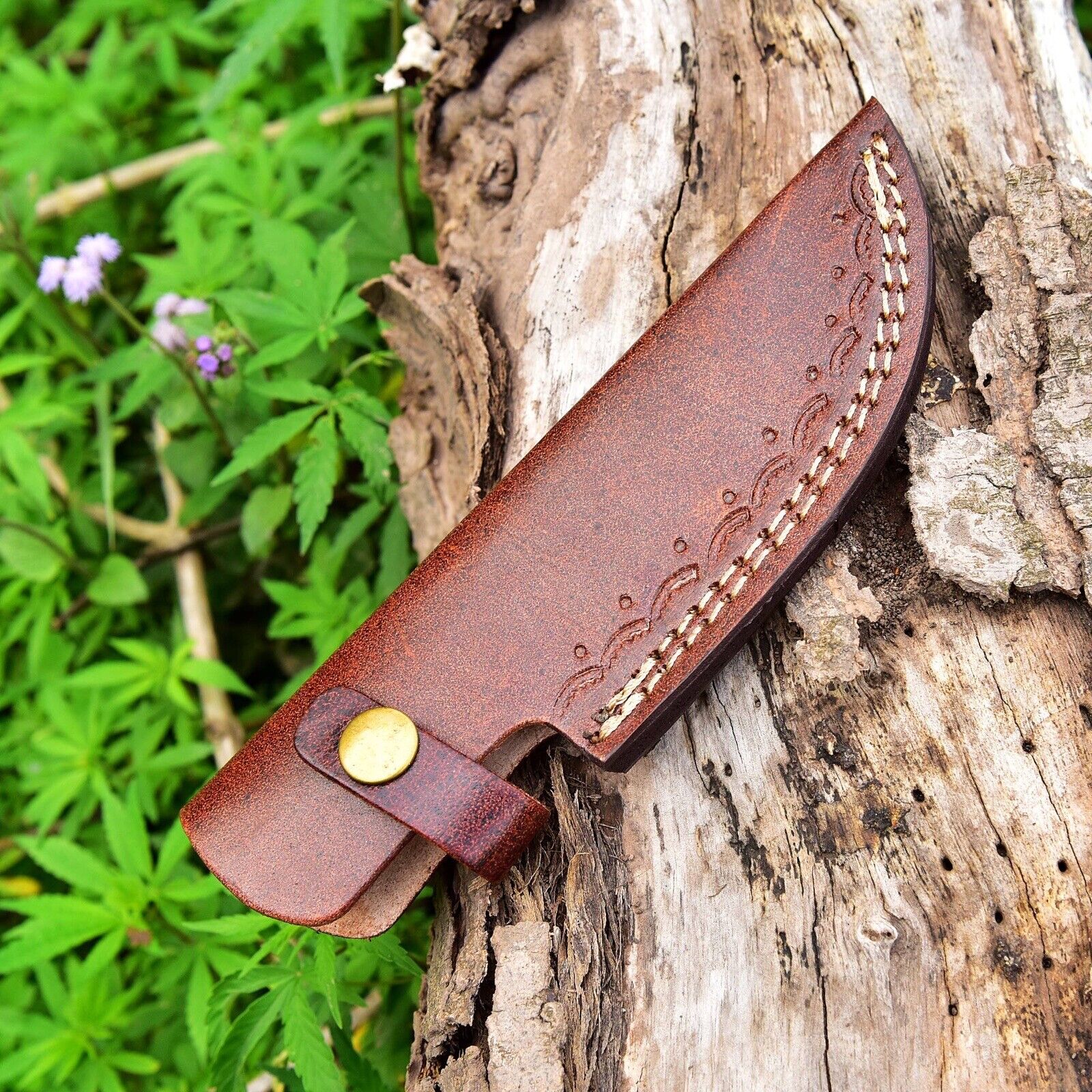 Handmade Genuine Leather Sheath Fixed Hunting Blade Knife Engraved Belt Loop 347