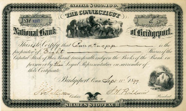 Connecticut National Bank of Bridgeport - Stock Certificate - Banking Stocks