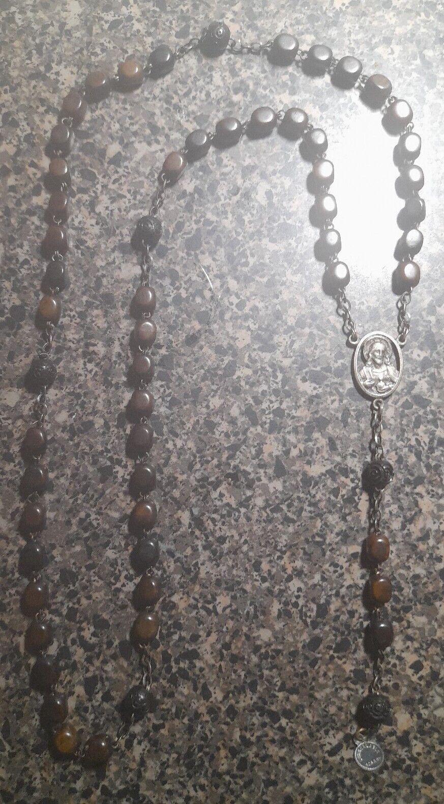 Genuine Bone Beads Jesus Blessed Virgin Mary Missing Crucifix Rosary 