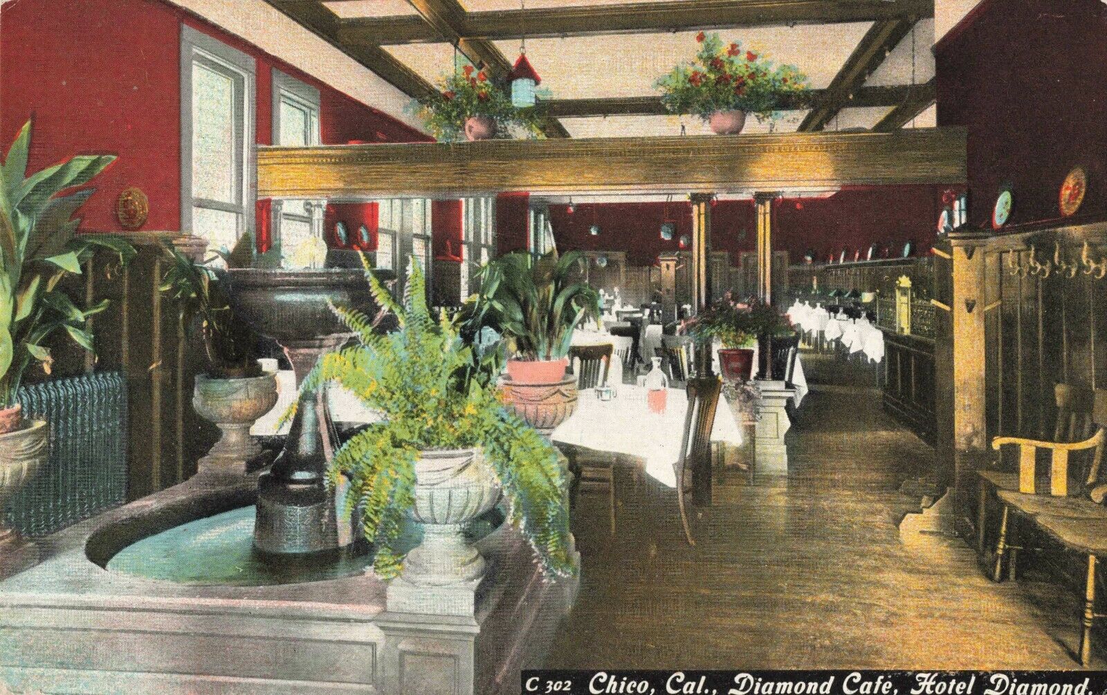 Diamond Cafe, Hotel Diamond, Chico, California CA - c1910 Vintage Postcard