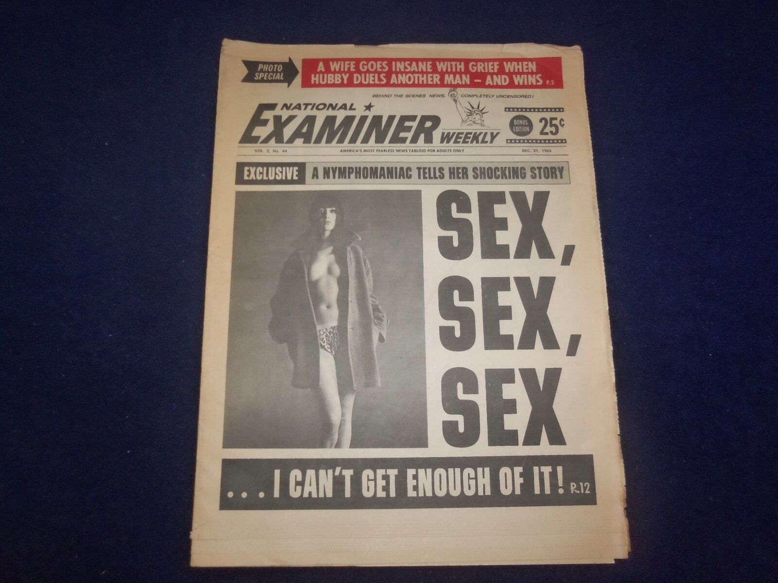 1965 DEC 21 NATIONAL EXAMINER NEWSPAPER - SEX, I CAN\'T GET ENOUGH OF IT- NP 6907