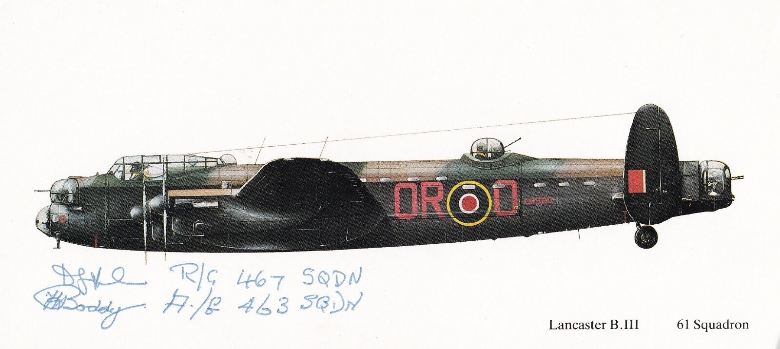 Lancaster Postcard Signed by two  Air gunners from 463 & 467 Sqn’s during WW11