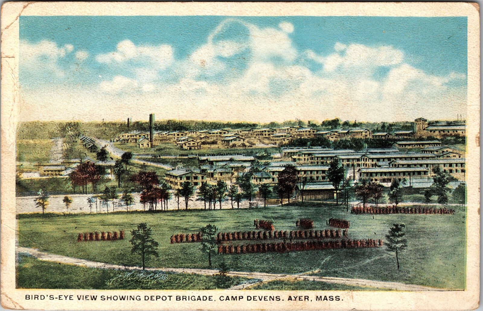 Ayer MA-Massachusetts Bird's Eye  Depot Brigade Camp Devens Vintage Postcard