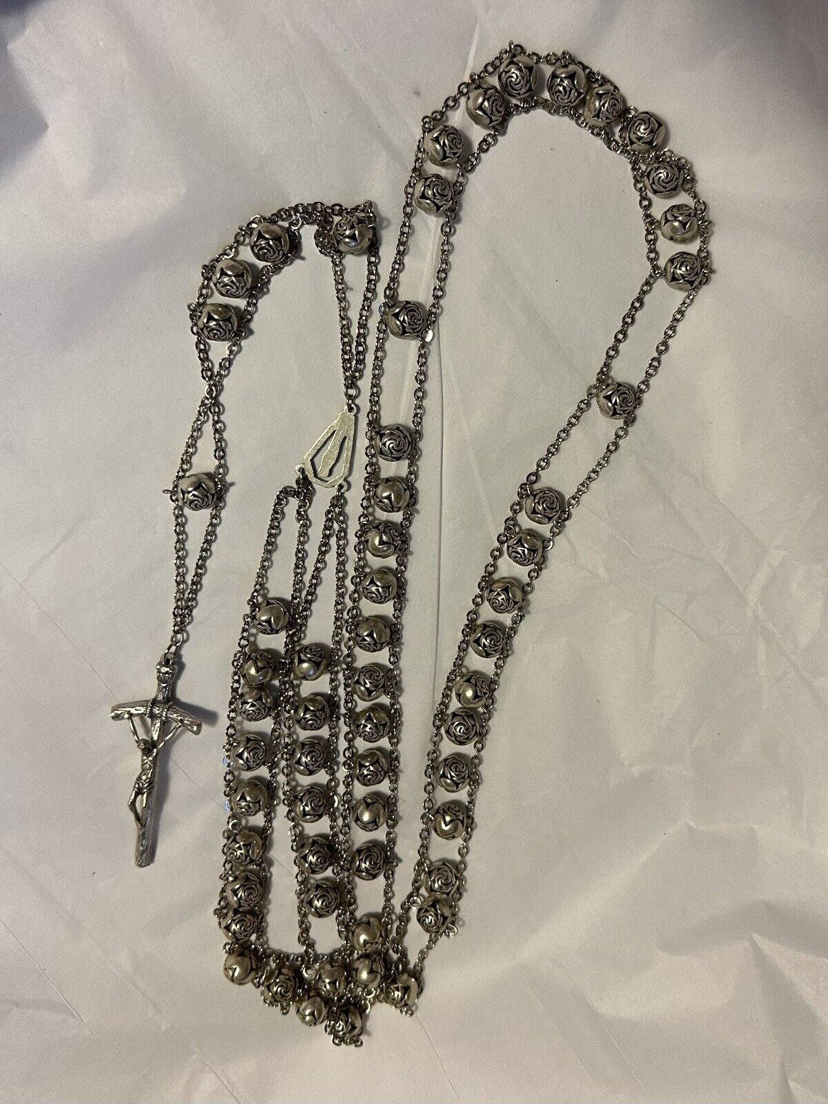  Vintage Jacob’s Ladder Rosary Beads Silver Rose Beads