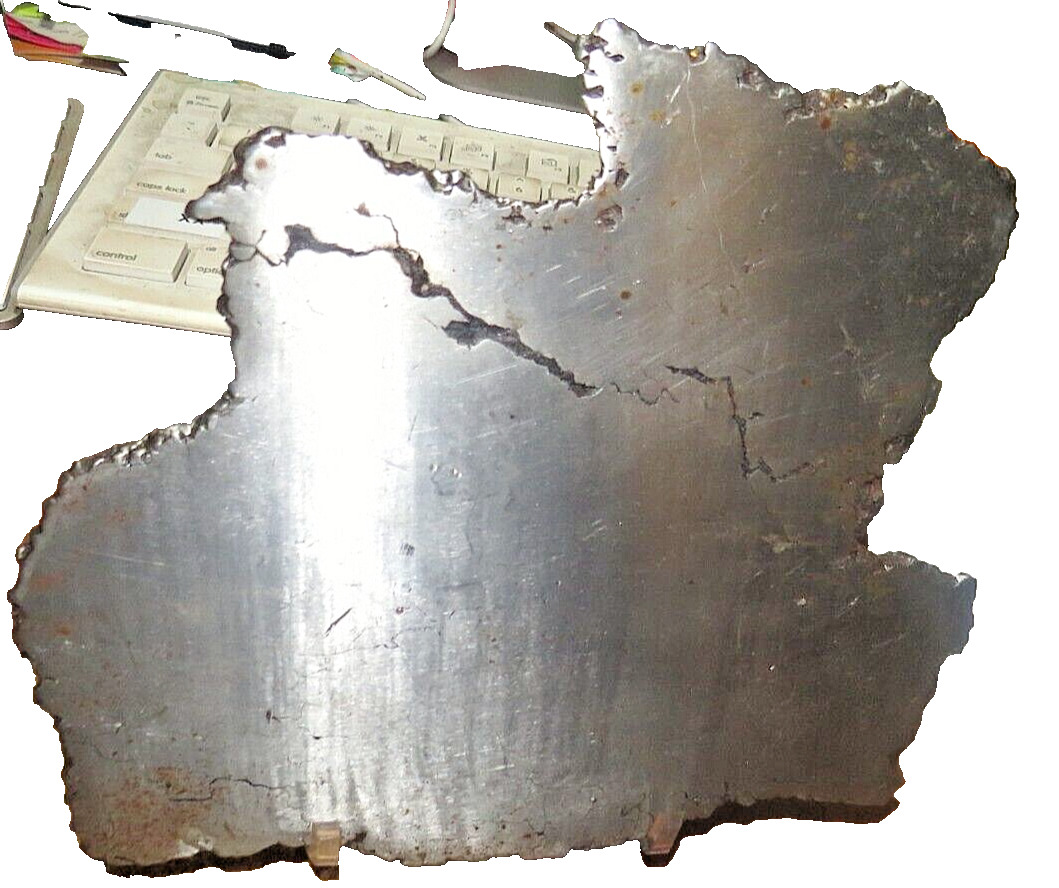 LARGE 7X6 INCH SLICE OF CAMPO DEL CIELO   METEORITE SLAB 618 GMS  STAND; 1.4 lbs