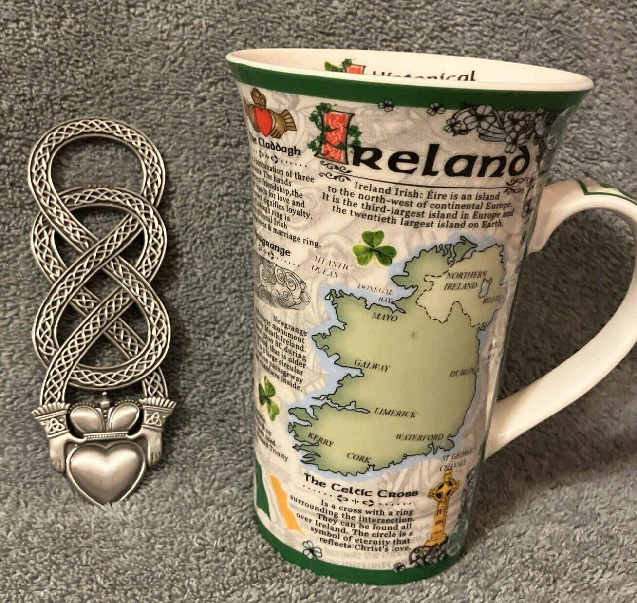 Historical Irish mug, with images & Information & Celtic Bottle Opener