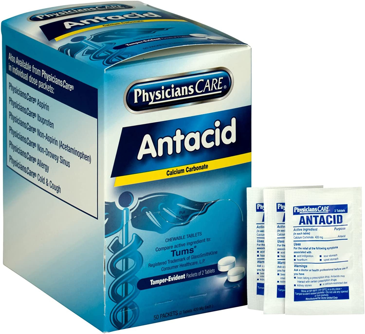 Antacid Heartburn Medication (Compare to Tums), 50 Doses of Two Tablets, 420 Mg