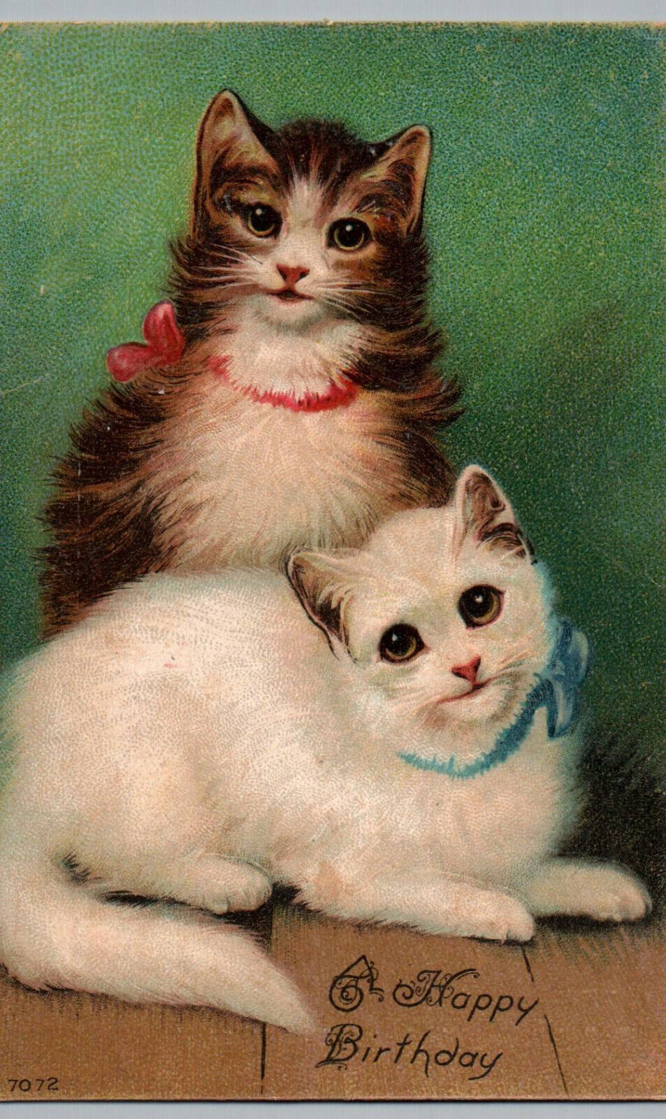 Vintage Postcard Two Cats Antique White and Brown Bow Kitty Cat 1912 Post Card