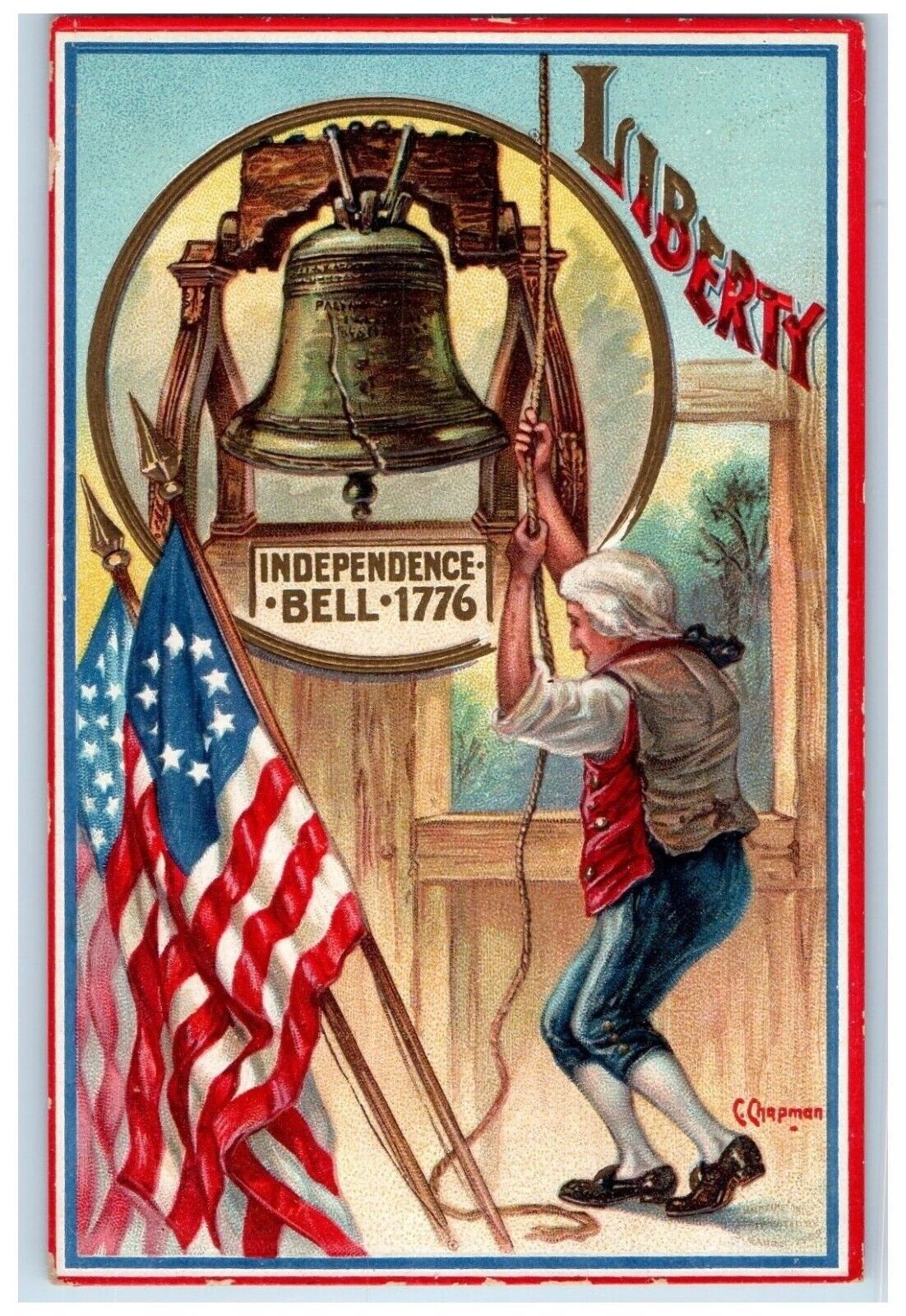 1909 4th Of July American Revolution Man Ringing Bell Liberty Patriotic Postcard