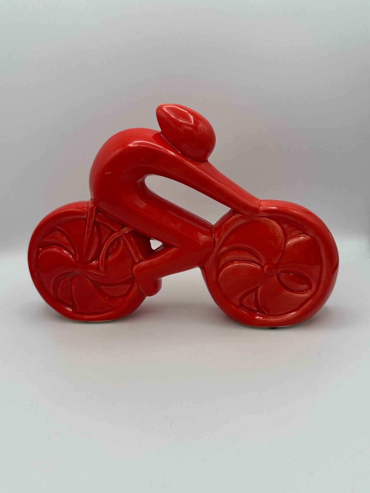 Red Bicycle Racer Figurine, 8 1/2 inches long by 6 inches tall
