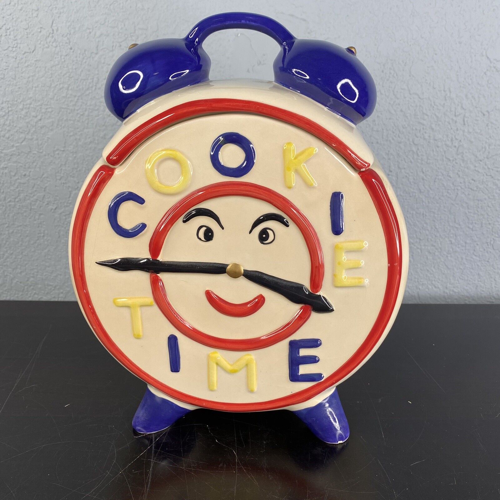 Vintage Cookie Time Cookie Jar Smiling Clock Face- Painted Retro Look