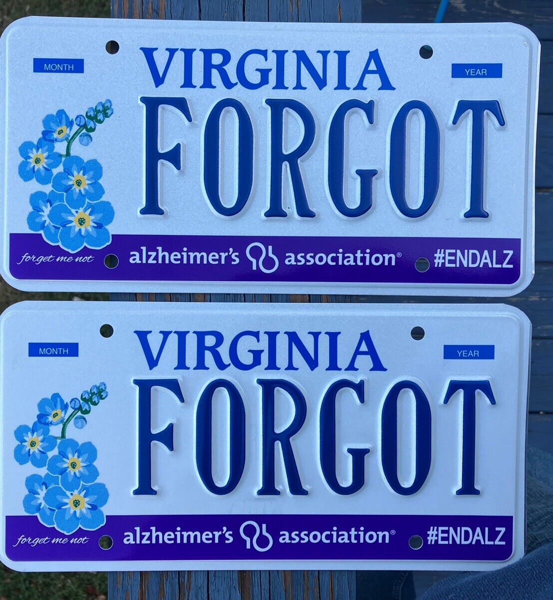 Expired Va DMV Virginia Vanity License Plate FORGOT Alzheimer’s Association Sign