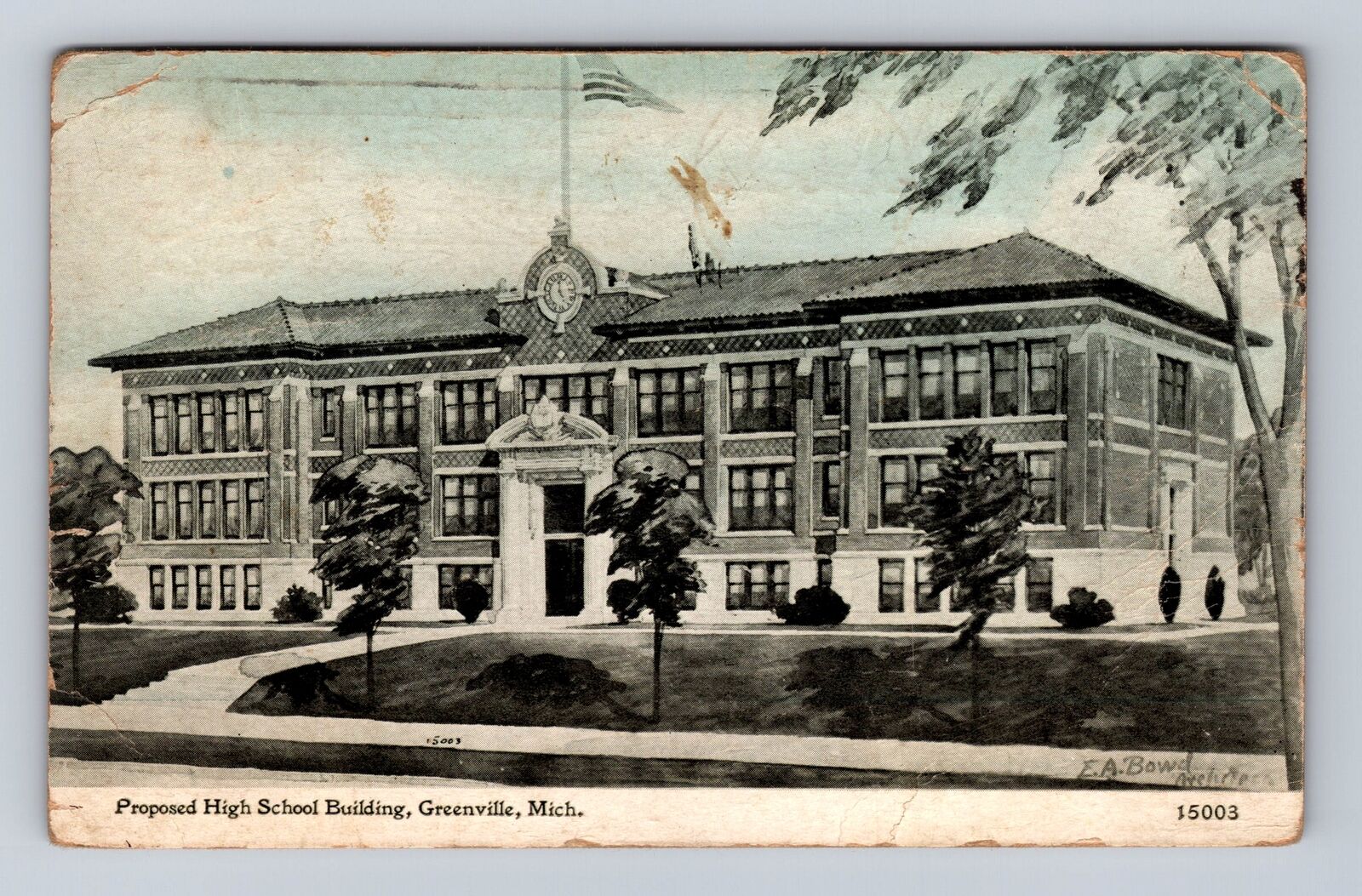 Greenville MI-Michigan, Proposed High School Building, Antique Vintage Postcard