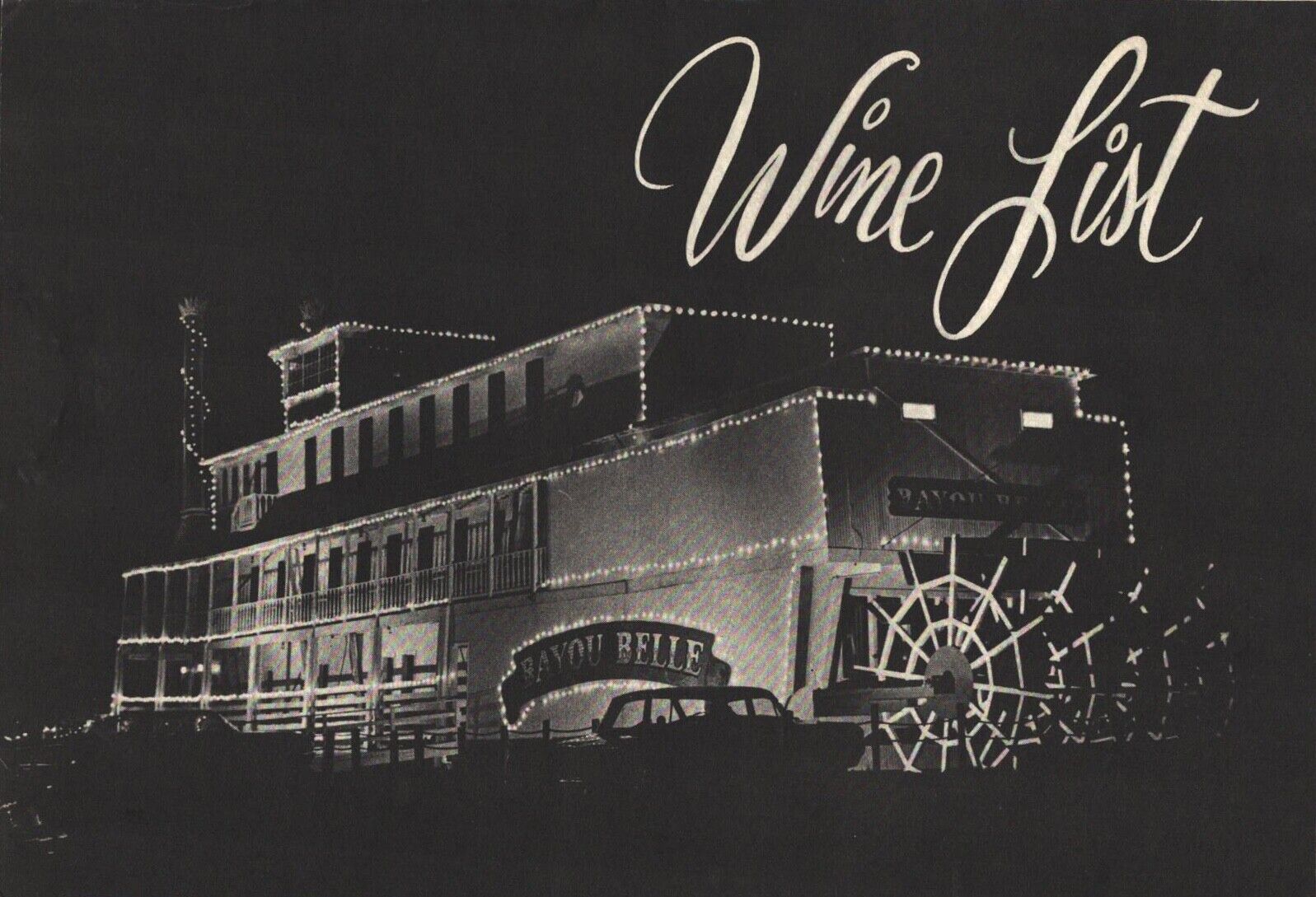1960s BAYOU BELLE RIVERBOAT RESTAURANT & BAR vintage wine list ST. LOUIS, MO