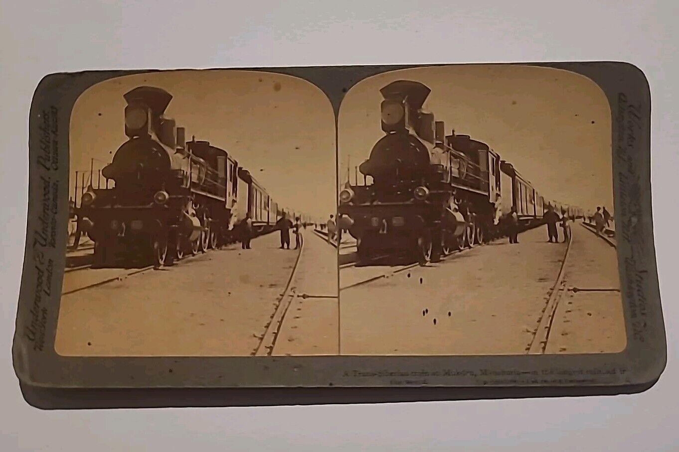Trans-Siberian Train Railroad Locomotive Stereoview photo Card Mukden Manchuria