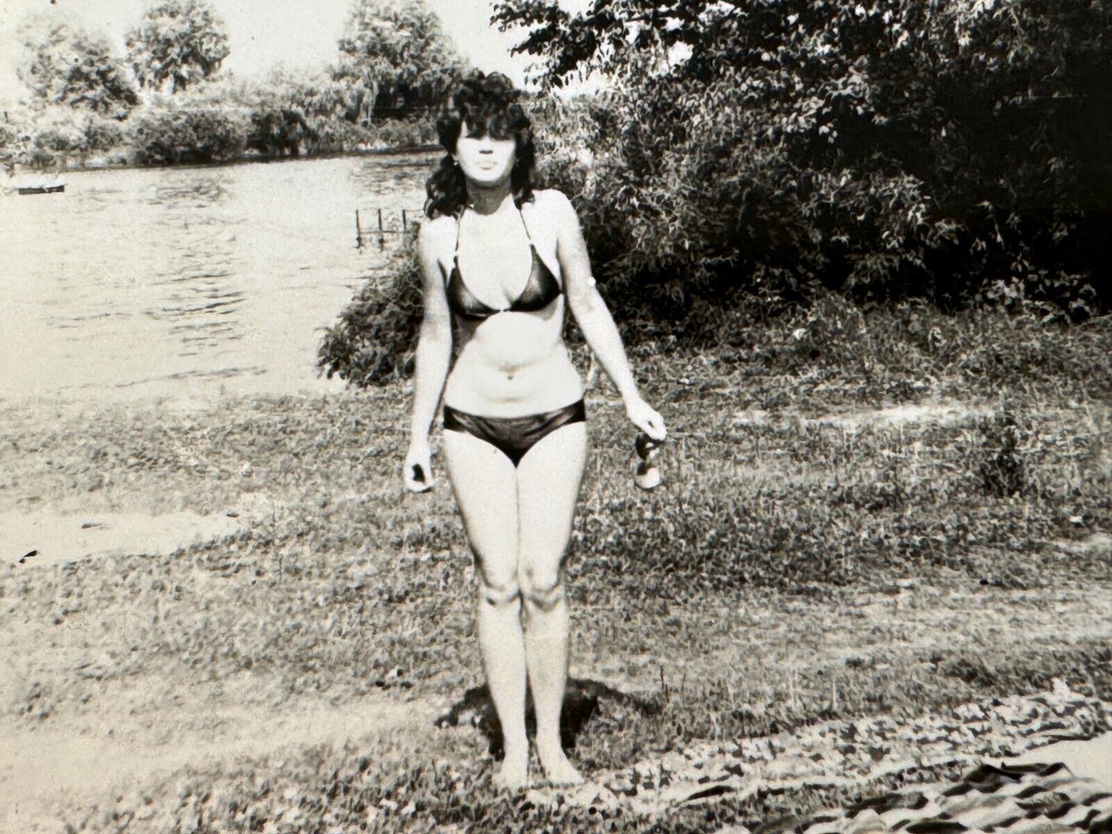 1970s Pretty Attractive Brunette Woman Bikini Thin Waist Portrait Vintage Photo