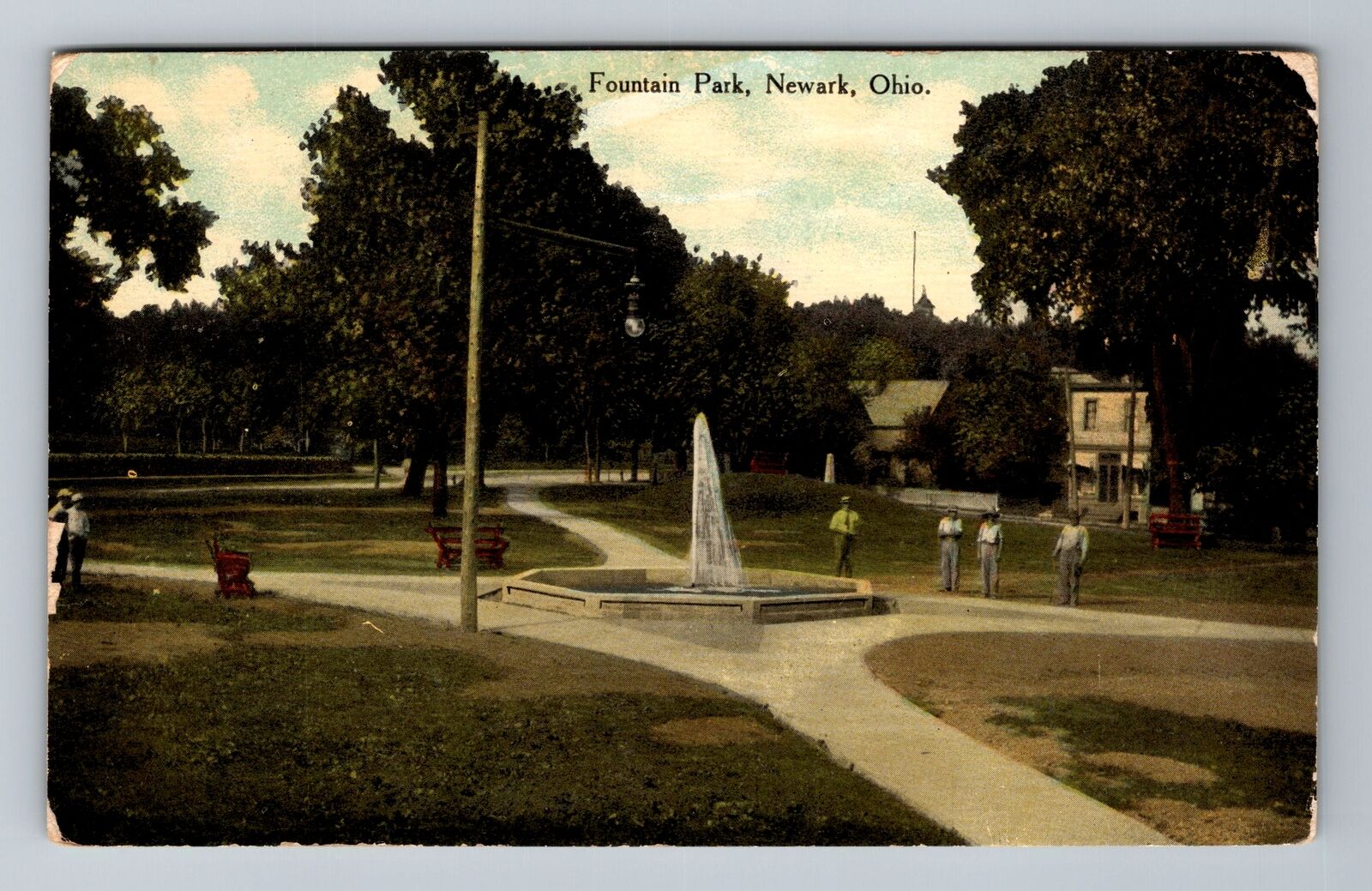 Newark OH-Ohio, Fountain Park, Antique Vintage Souvenir Postcard