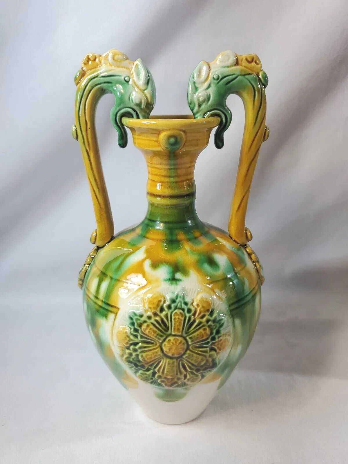 DRAGON HANDLED PORCELAIN VASE Art Pottery 2 Dragons Adorn This FANTASTICAL Vase