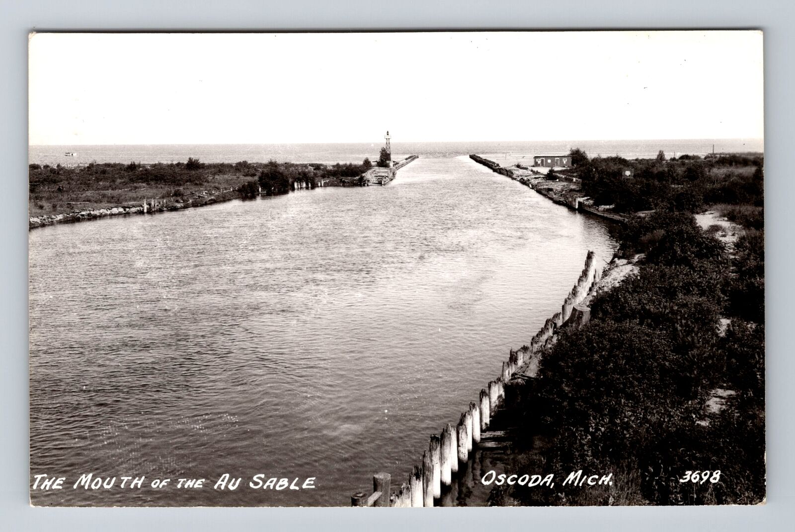 Oscoda MI-Michigan, RPPC, The Mouth Of The Au Sable, Vintage c1946 Postcard