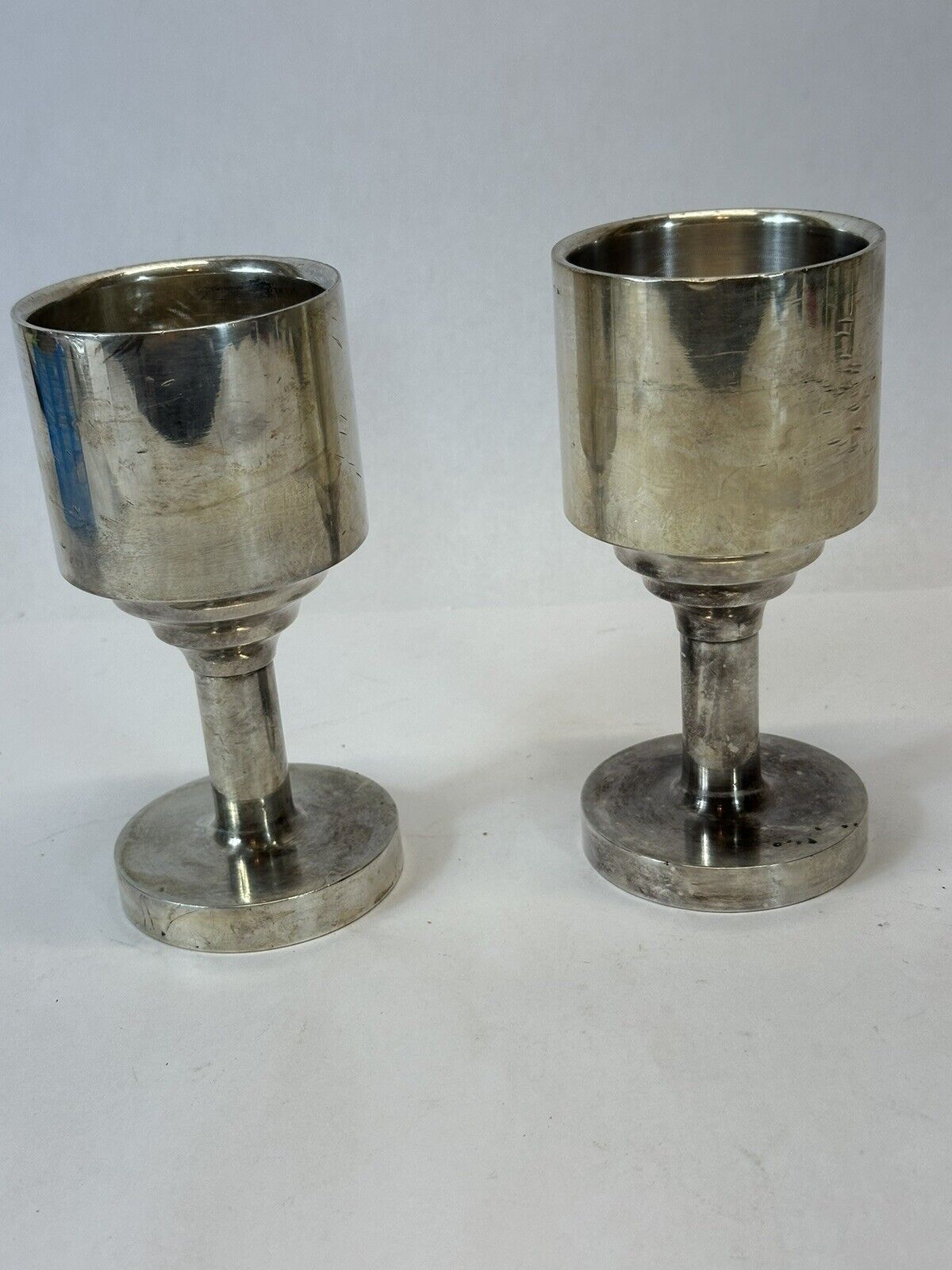 Vintage pair Goblets Chalice Silver-plate Solid Brass  Large  Heavy 4.0lbs Each