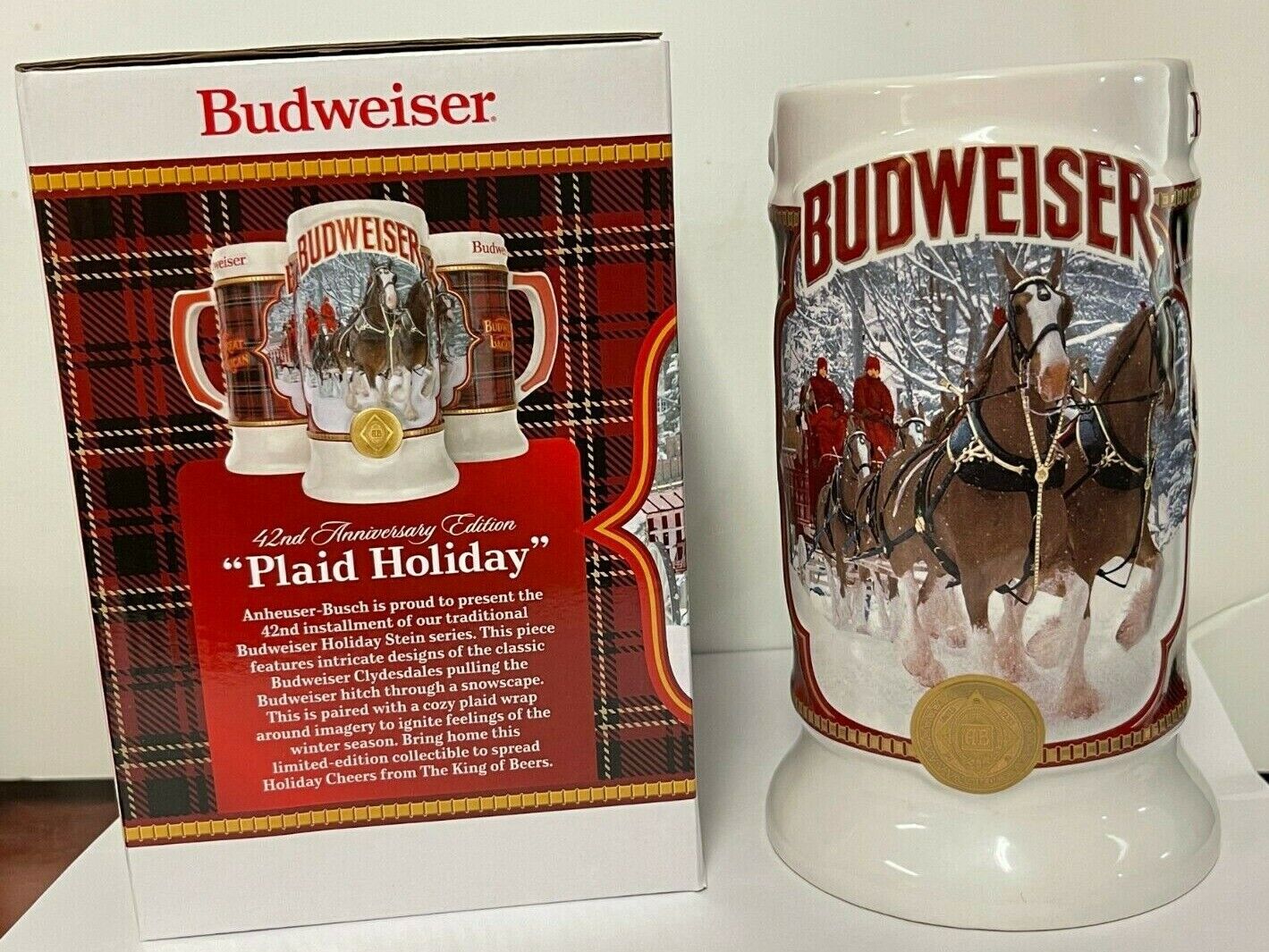 2021 Budweiser Holiday stein PLAID HOLIDAY from annual Christmas mug series NEW