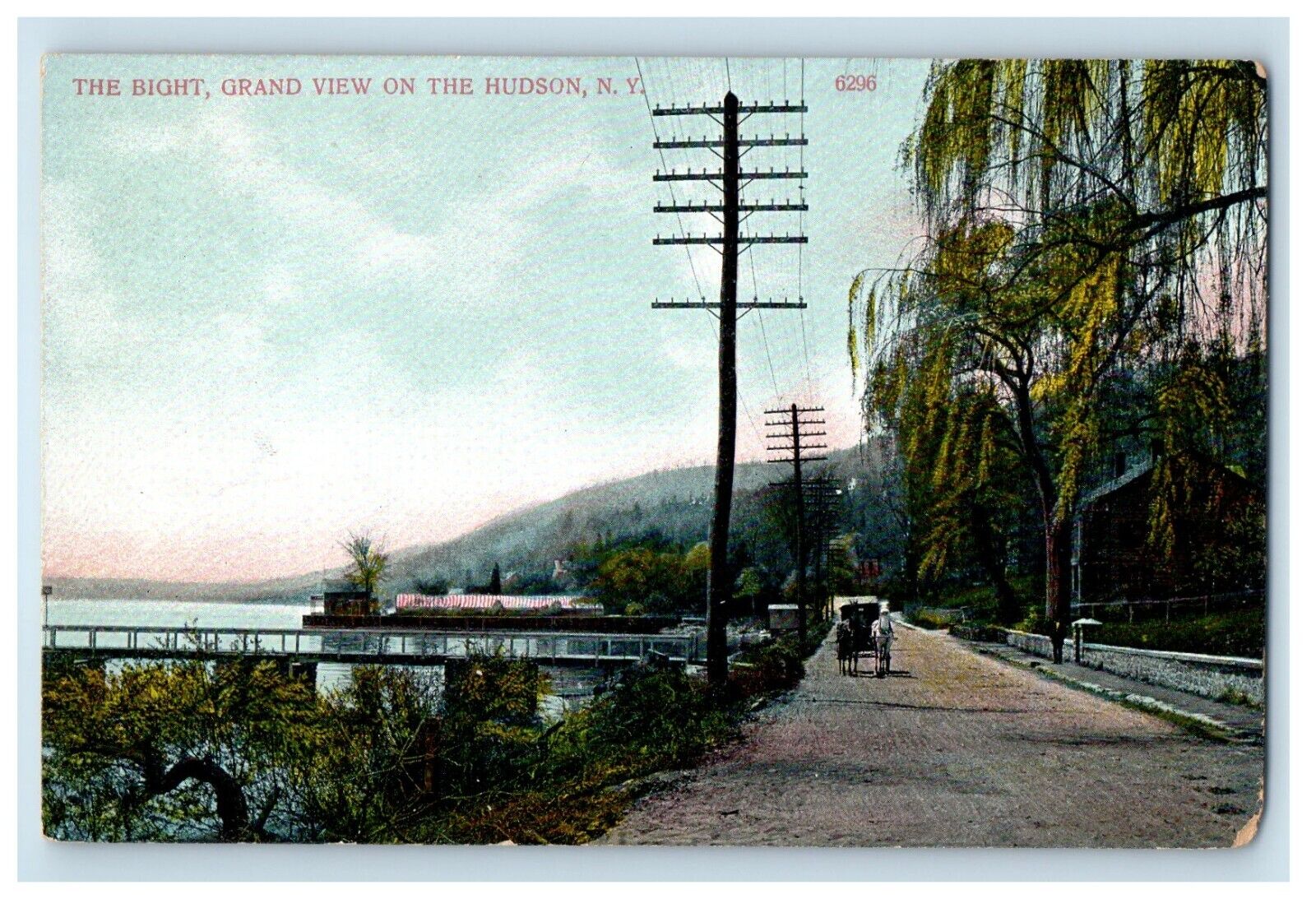 c1910\'s The Bright Grand View On The Hudson New York NY, Horse Carriage Postcard