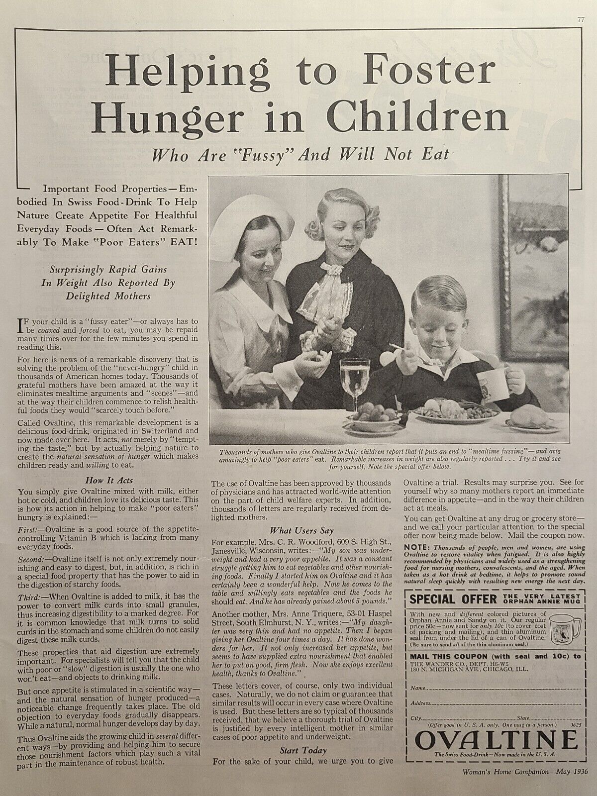 Ovaltine Chocolate Drink Nutrition Orphan Annie Mug Offer Vintage Print Ad 1936