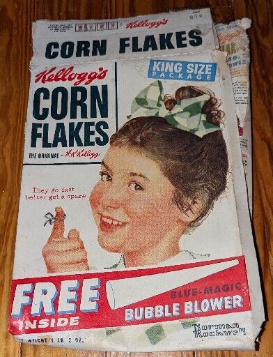 Rare Original 1950\'s Era Kellogg\'s Corn Flakes Norman Rockwell Empty Cereal Box