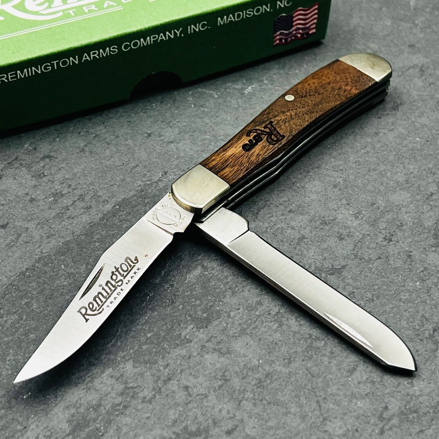 Remington USA Mini Trapper 870 Series 2 Blade Brown Wood Folding Pen Knife NEW