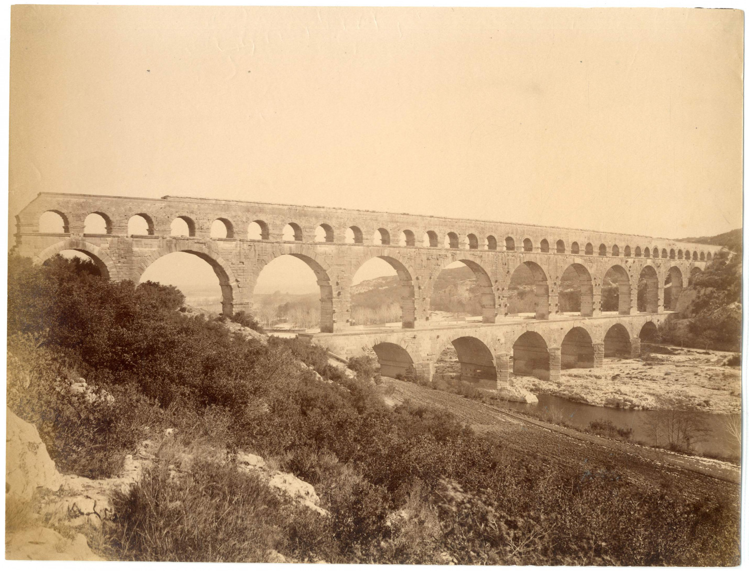 France, Vers-Pont-du-Gard, Aqueduct Romain vintage albumen print albumin print