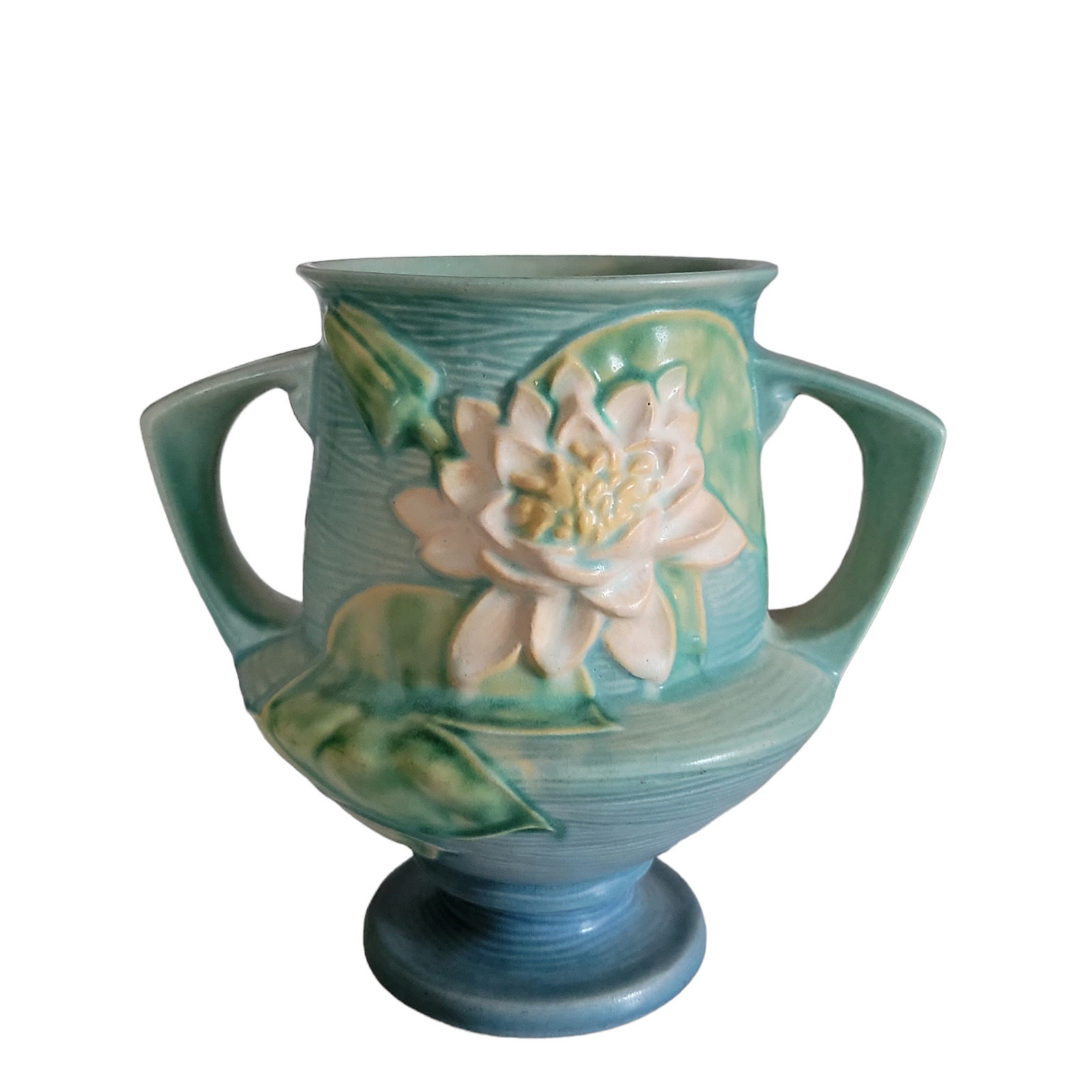 Vintage Roseville Pottery Waterlily Ceramic Vase Double Handle Pedestal 175-8