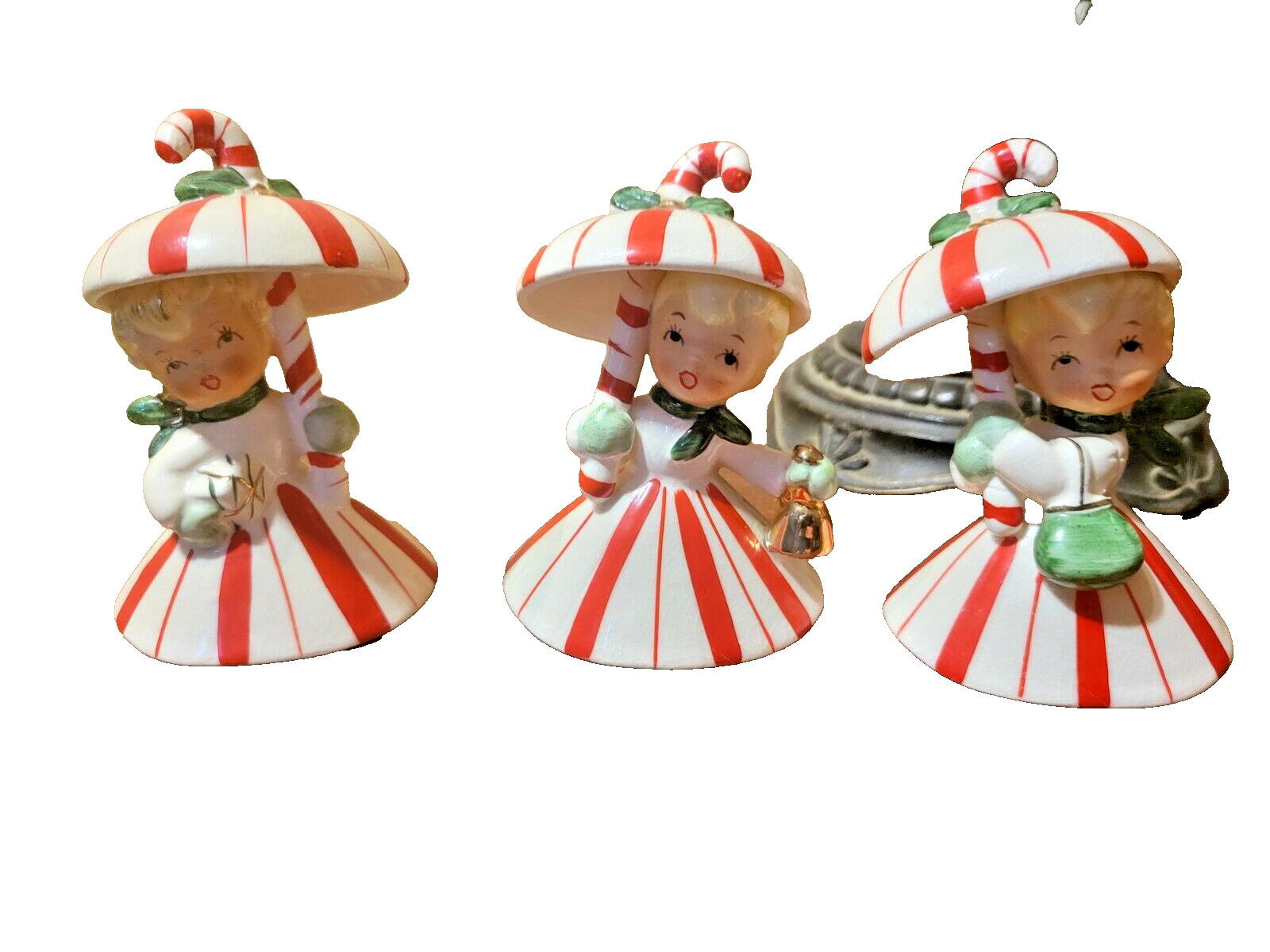 Mint Napco Vintage Christmas Candy Cane Umbrella Girls