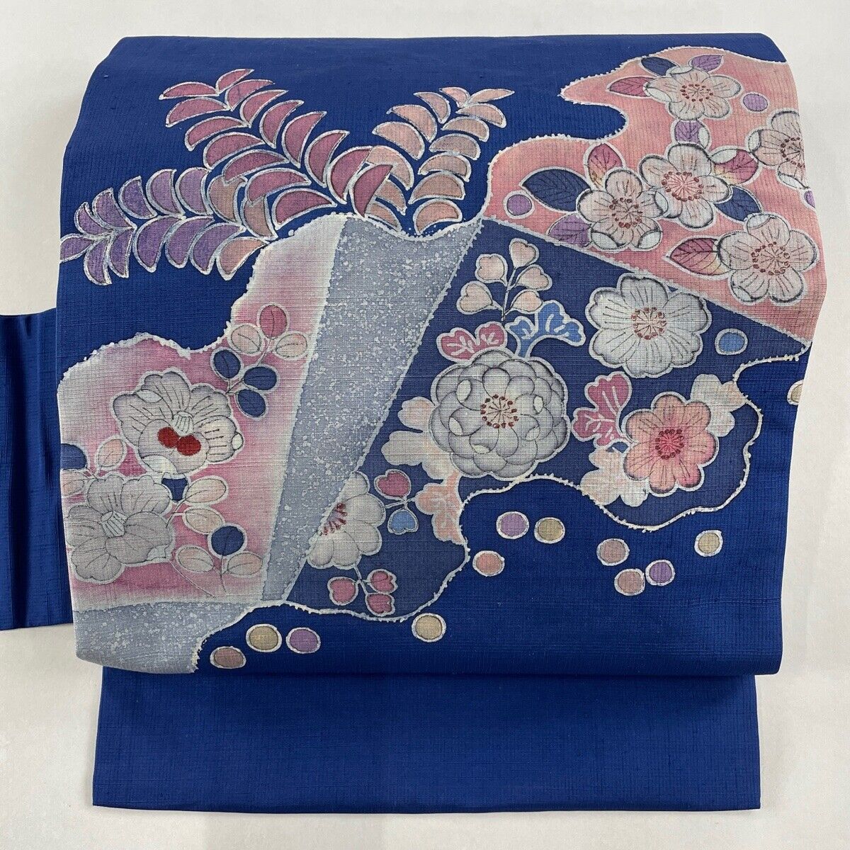 Obi Kimono Nagoya Obi Excellent Quality Flower Blue Pure Silk Used