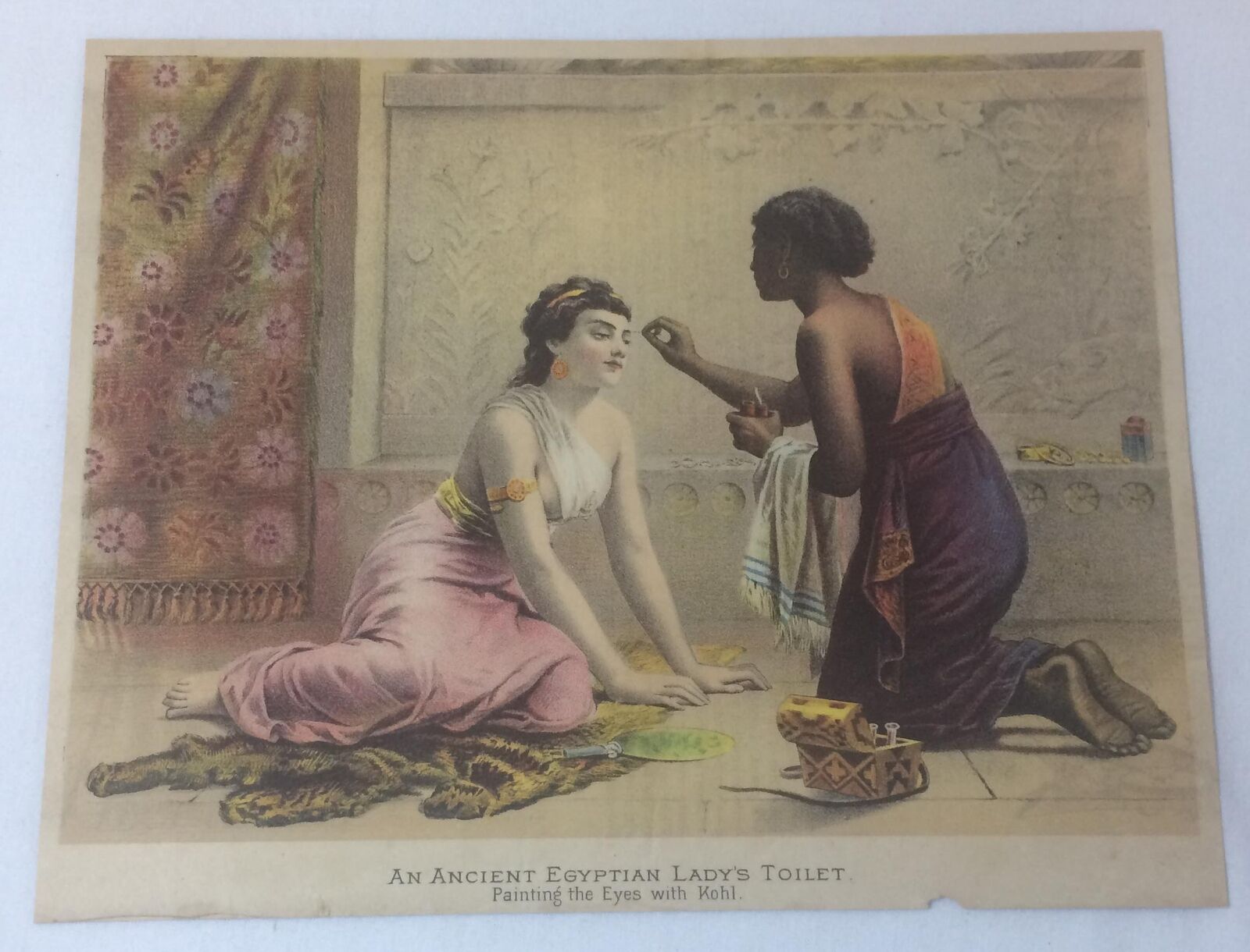 1880 lithograph ~ ANCIENT EGYPTIAN LADY'S TOILET