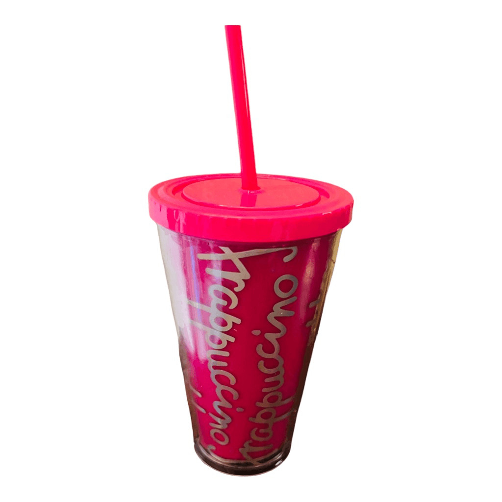 starbucks frappucino blended beverage Barbie hot pink cup with pink straw & lid