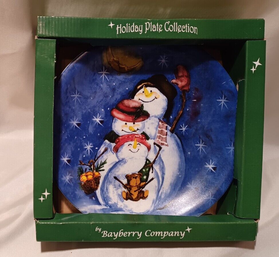 Vintage Holiday Plate Collection 3 Snowmen + a Bear By The Bayberry Company 