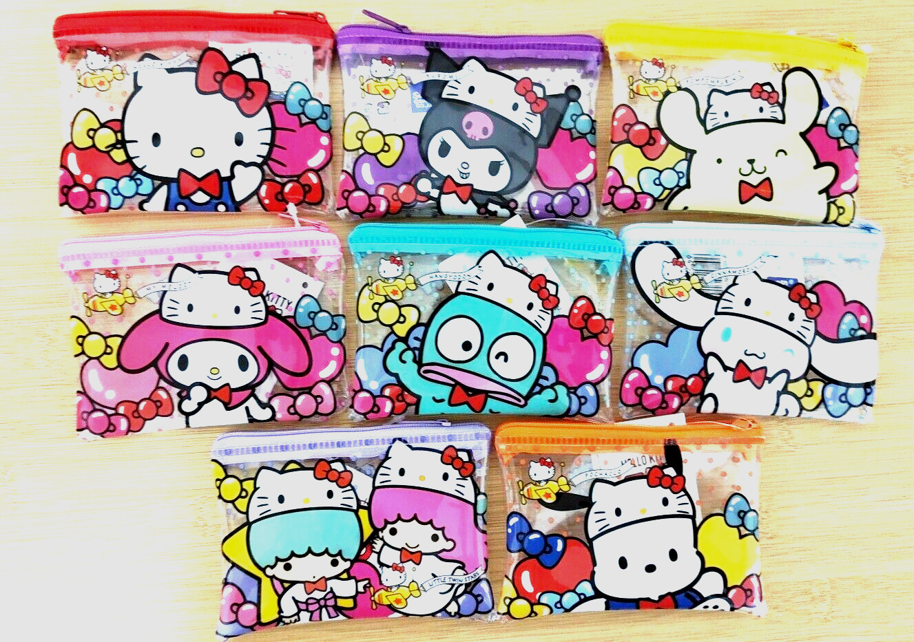 Daiso Japan Sanrio Characters Flat Pouch Set of 8 Hello Kitty 50th Anniversary