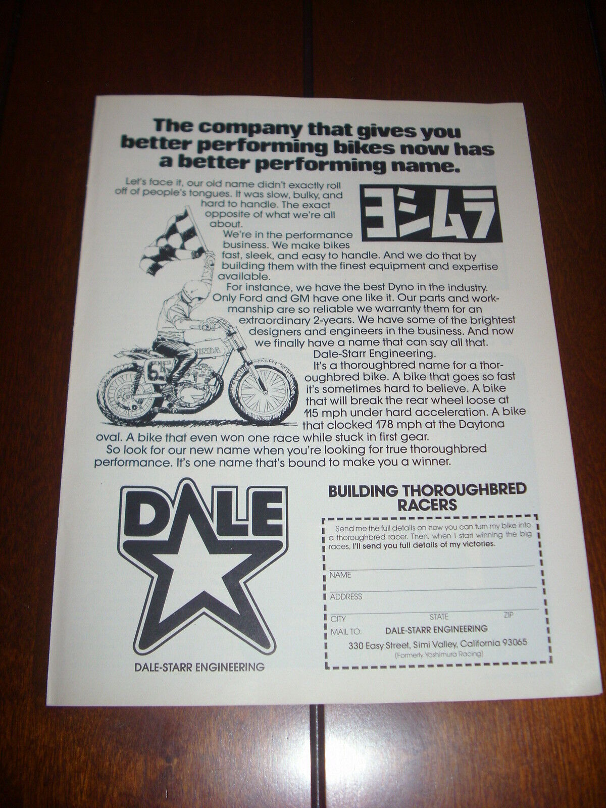 1975 DALE STARR RACING YOSHIMURA - ORIGINAL VINTAGE AD