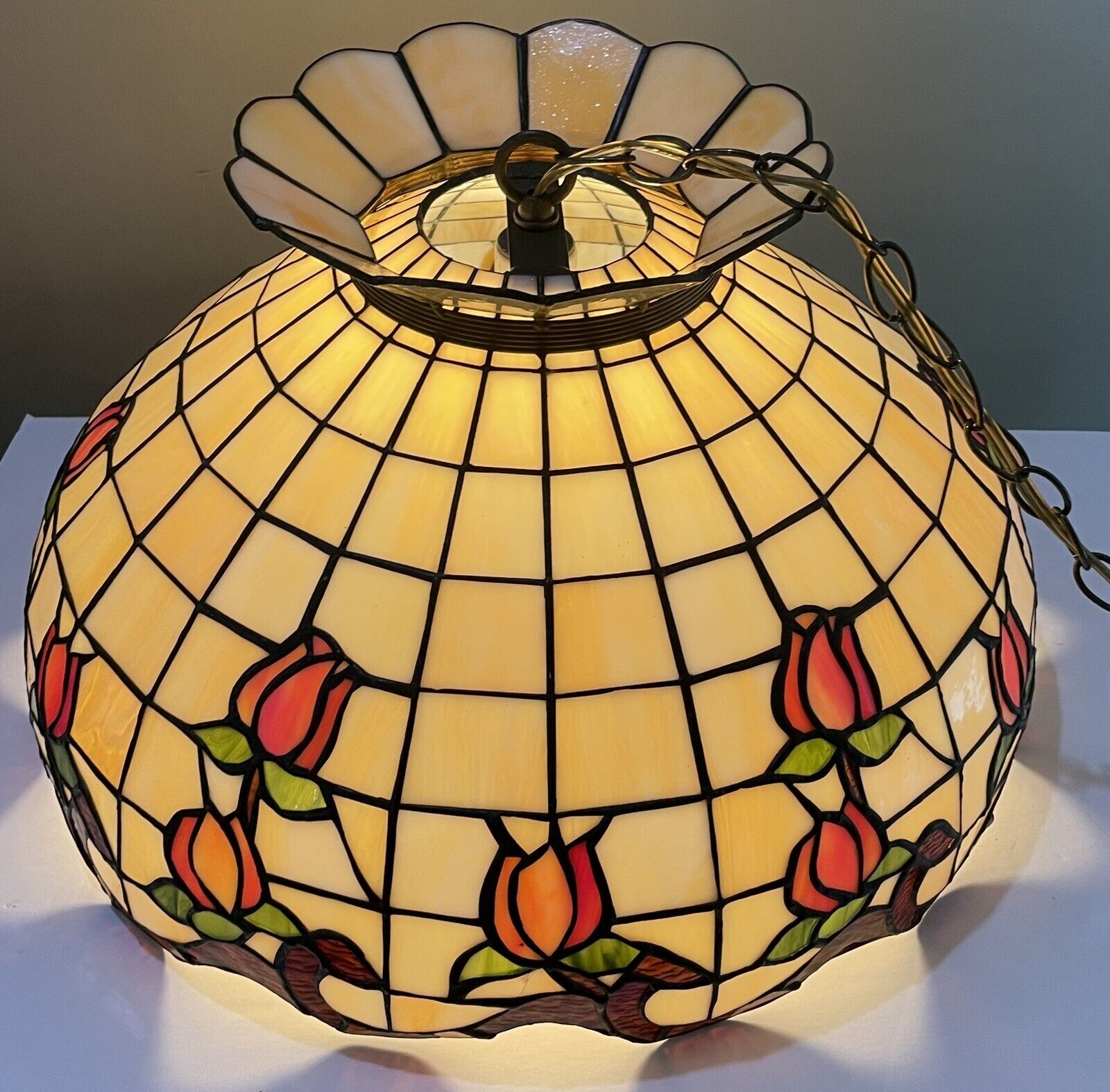 Meyda Stained Glass Tiffany Down Lighting Pendant Roseborders Lamp 20