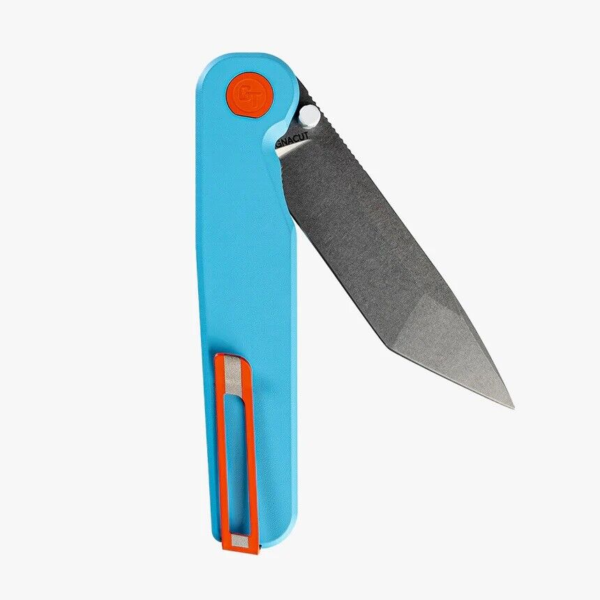 Tactile Knife GT Rockwall Folding Knife Blue Ti Handle Magnacut Tanto Plain Edge