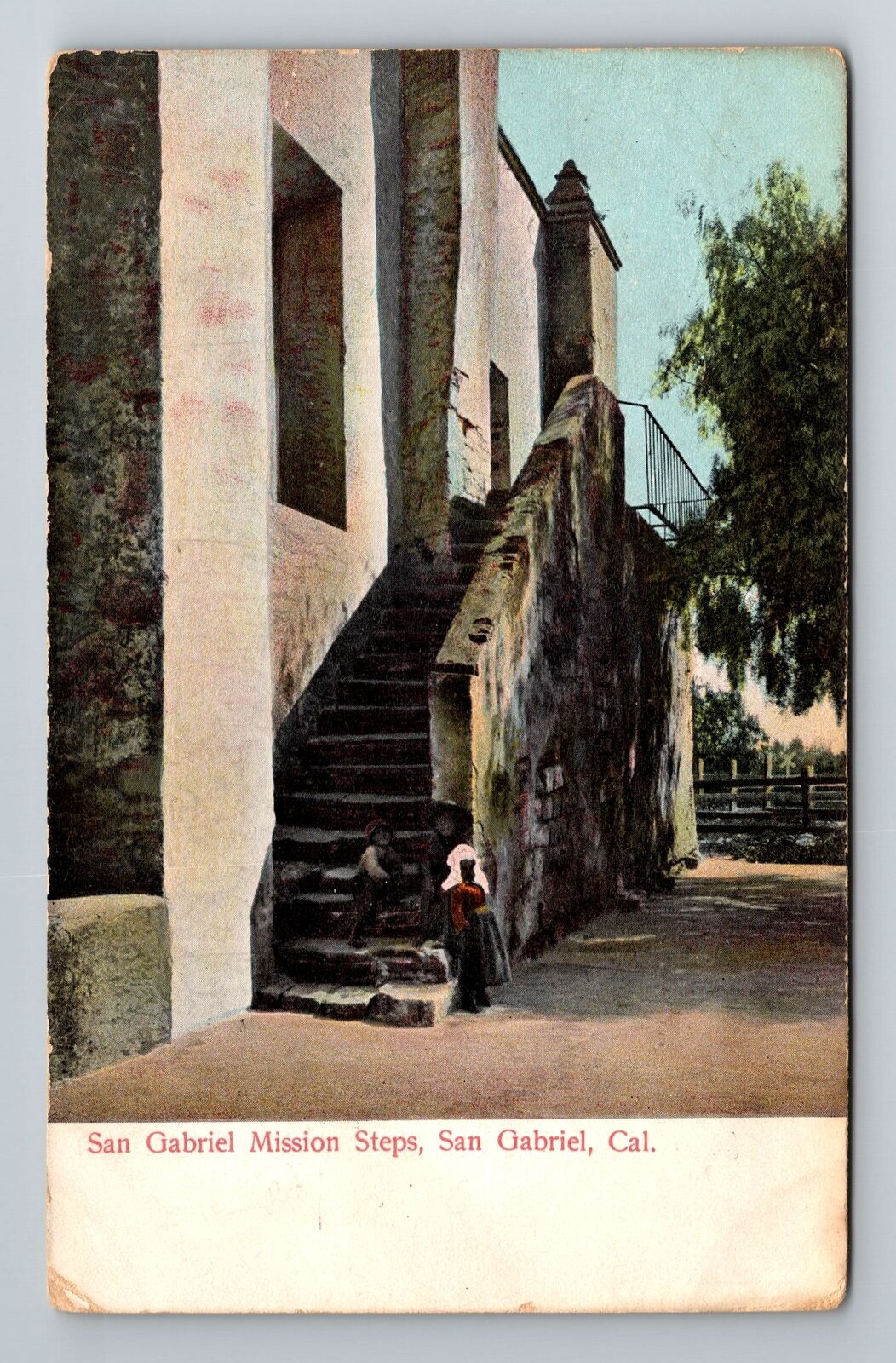 San Gabriel CA-California, San Gabriel Mission Steps, Vintage c1907 Postcard