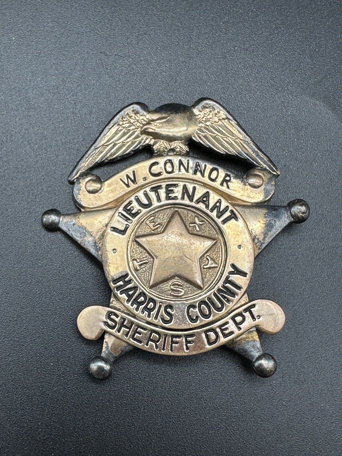Antique Obsolete 50s 60s Harris County Houston Texas Five Point Star Badge Eagle