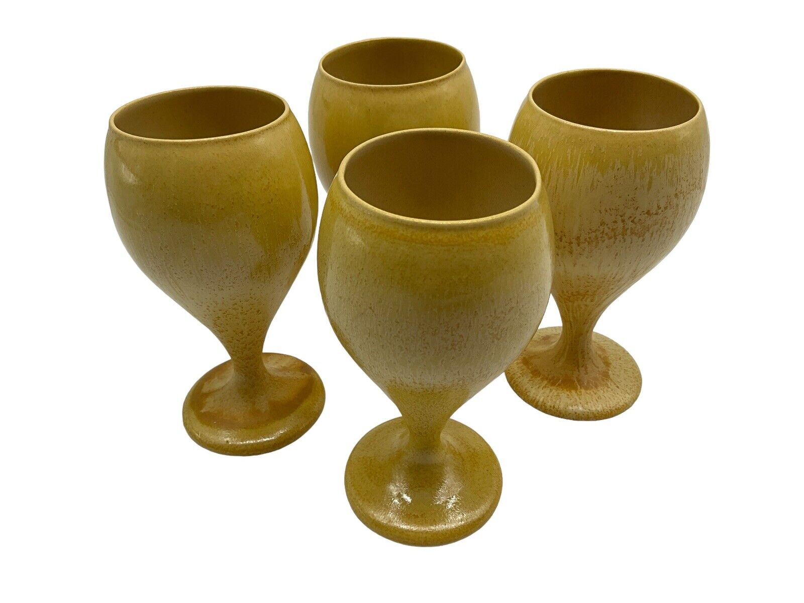 Vintage 1970\'s The Pottery Hawaii Set of 4 Wine/Water Goblets w/Gold Vtg Glaze