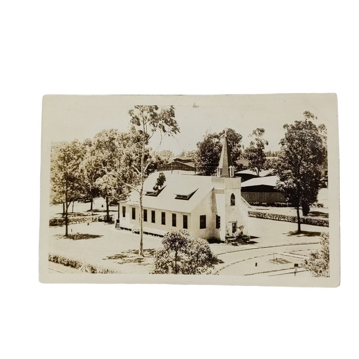 Postcard Old Country Church White Church Building Real Photo Unposted
