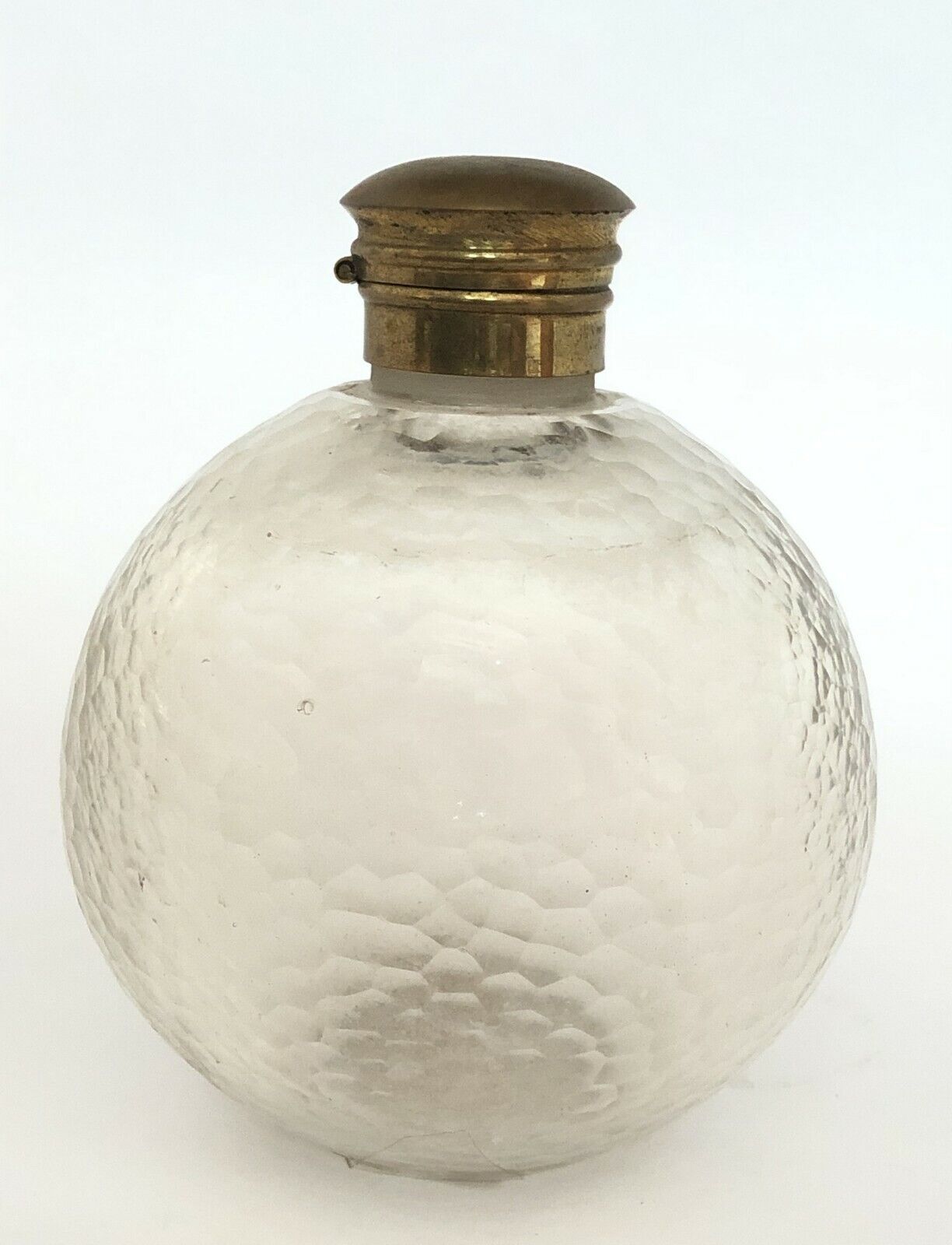 Vintage Perfume Bottle With Brass Cap Heavy Glass Collectible Decor. G14-113 
