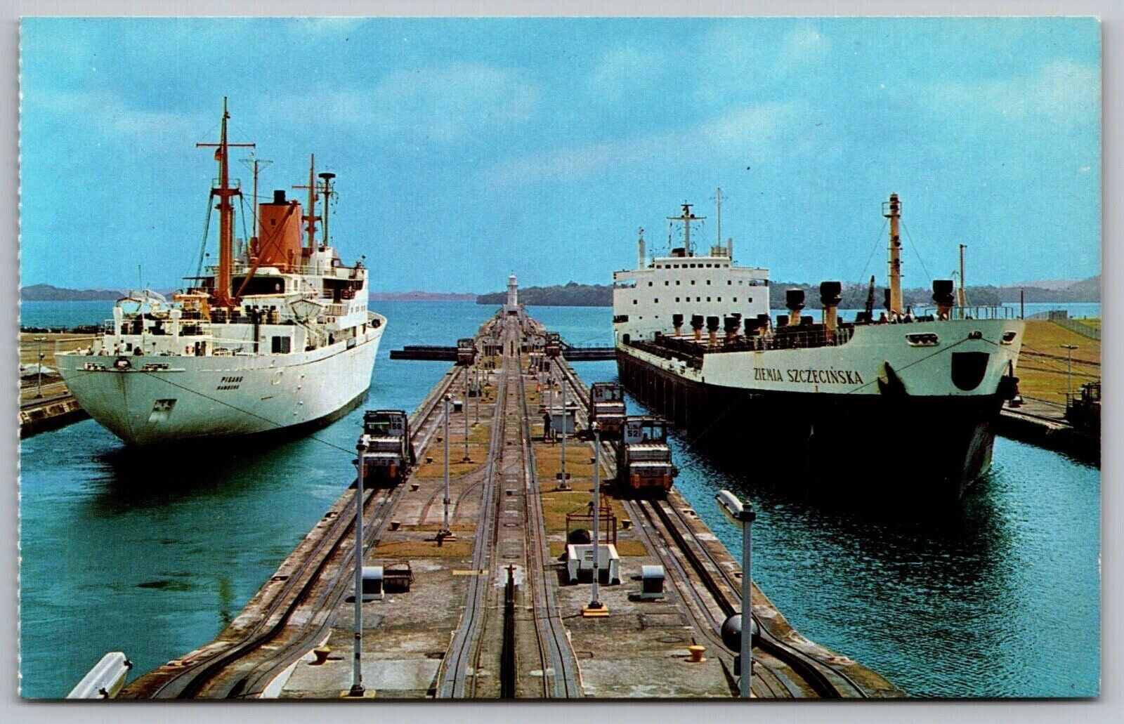 Gatun Locks Panama Canal View From Control Tower Postcard UNP VTG Unused Vintage