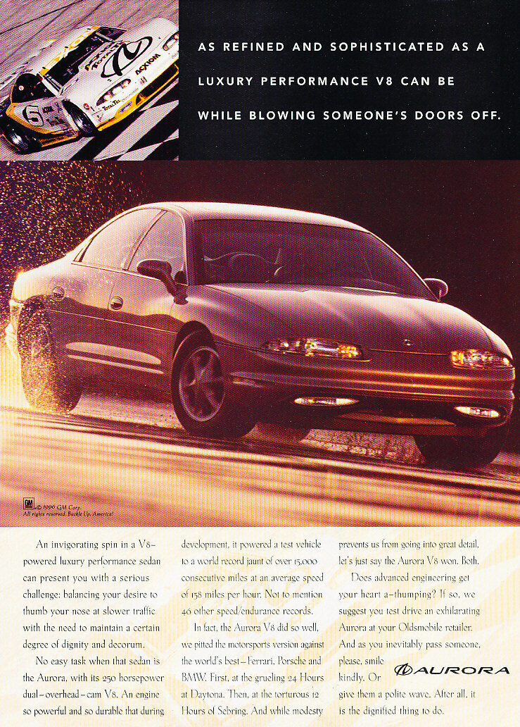 1996 GM Aurora V8 - Blowing - Classic Vintage Advertisement Ad D153